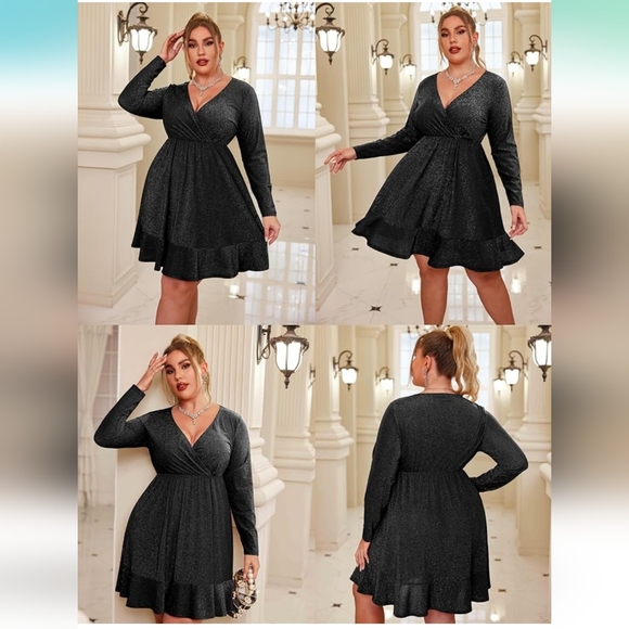 IN'VOLAND Glitter Cocktail V-neck Dress - Picture 5 of 9